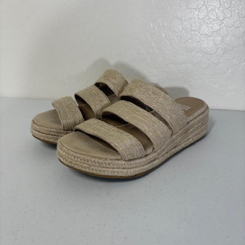 Eileen Fisher Sandals Womens Size 8.5 Beige Espadrille Platform Slide Wedge